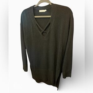 LUSH Strappy V-Neck High Low Sweater Black Size Medium